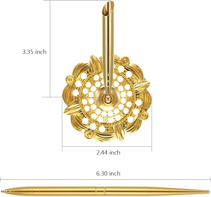 Outus 2 Pieces Wedding Pens for Guest Book Signing Pen with Metal Hollow Round Holder Stand Set for Wedding Bridal Engagement Reception Supplies(Gold)