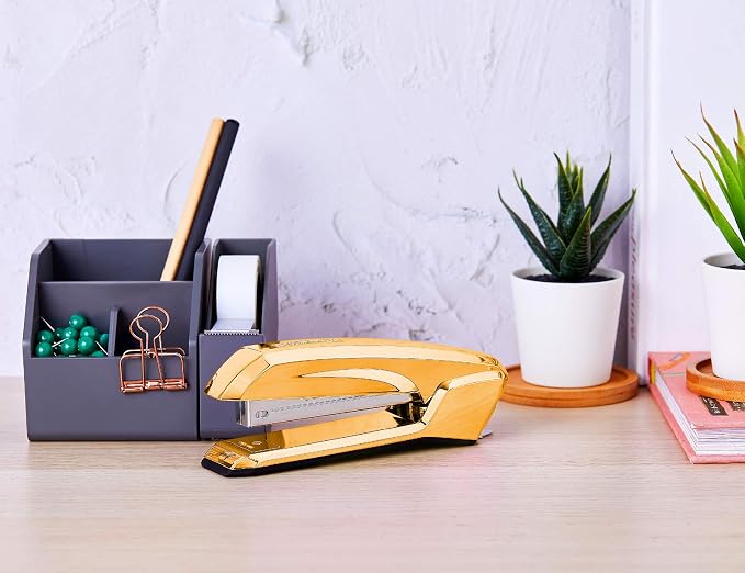 Bostitch Office Ascend 3 in 1 Stapler Integrated Remover & Staple Storage, 420 Staples Included, 20 Sheet Capacity, Lightweight, Gold Chrome
