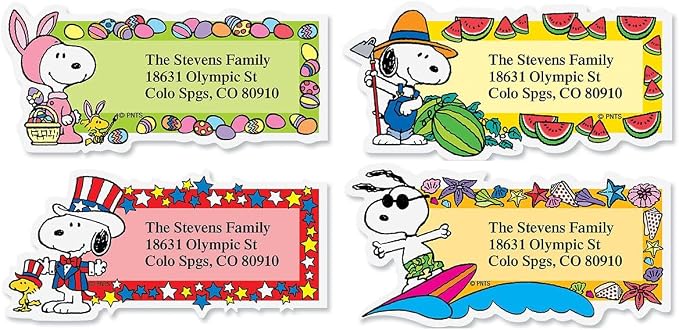 Colorful Images Holiday Peanuts Return Address Labels | Seasons of Fun, 144 Count, Self-Adhesive on Flat-Sheet Labels, Customize with Name & Shipping Address