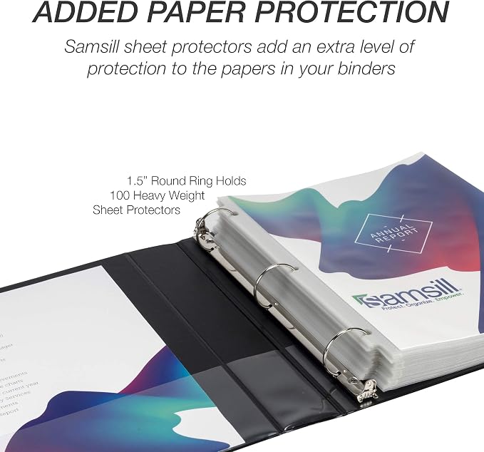 Samsill 4 Pack Durable 1.5 Inch 3 Ring Binders, Round Ring, Clear View Cover for Presentations, Black