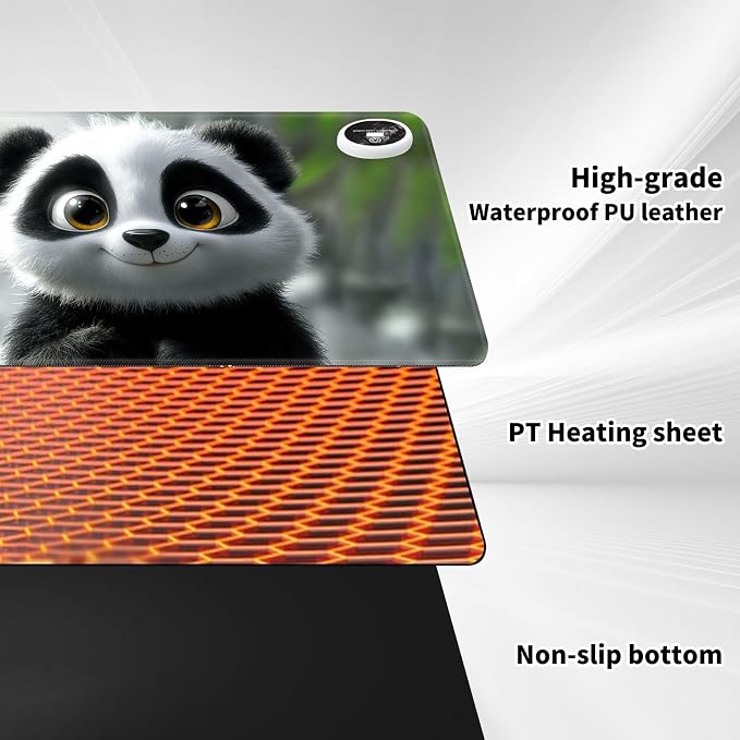 Heated Desk Pad Mouse Pad,Heated Desk Mat,with 3 Heating Levels & 3 Hours Auto Shut-Off,Leather 23.6"*14.2" Gaming Mouse Laptop Mat,Foot Warmer,Cute Panda Snow