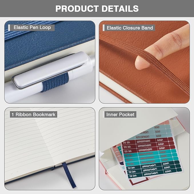 Hardcover Journal Notebook for Work, A5 (5.7"x8.4"), 3 Pack 160 Pages Lined Journaling Notebooks with Pen, 100GSM Paper, for Women Men Writing, Travel, Business, Daily Diary, School Office Supplies