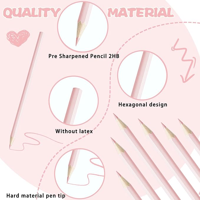 36 PCS Macaron Pink Colored Pencils Pre Sharpened Pencil 2 HB - Ideal for Checking, Grading, Tests & Office/School Supplies