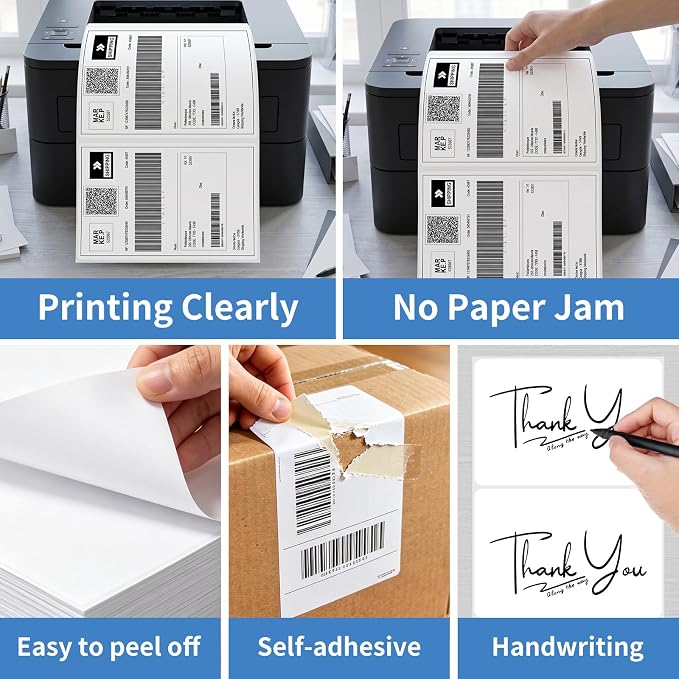 500Sheets Half Sheet Shipping Labels,2 Per Page Self Adhesive Mailing Labels,8.5" x 5.5" Sticker for Laser & Inkjet Printers Labels(1000 Labels)