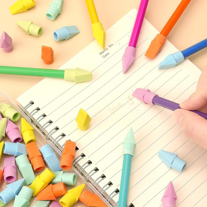 NNY 60 PCS Pencil Top Erasers, 6 Colors | Erasers for Pencils, Eraser Caps, Topper Erasers for Kids School