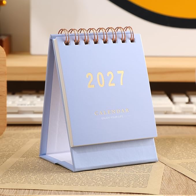 Mini Desk Calendar 2026-2027 - Runs From July 2026 to Dec 2027 Monthy Small Desktop Calendar 250gsm Thick Paper Twin-Wire Binding for Home or Office (Purple)