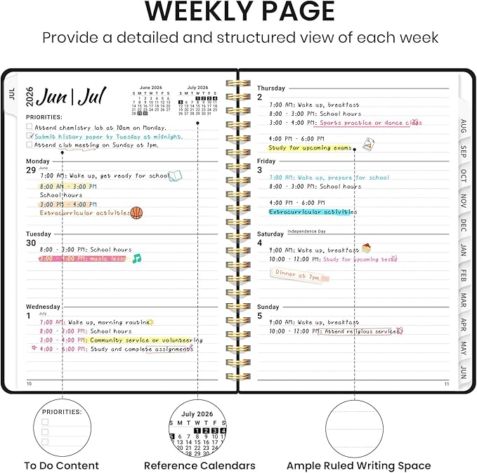 Planner 2026-2027 for Women & Men, Academic Monthly and Weekly Calendar Planner, Jul 2026 - Jun 2027, A5 (6.3" x 8.5"), Teacher Student Planning Book with Tabs, Ideal for Office School Supplies - Black