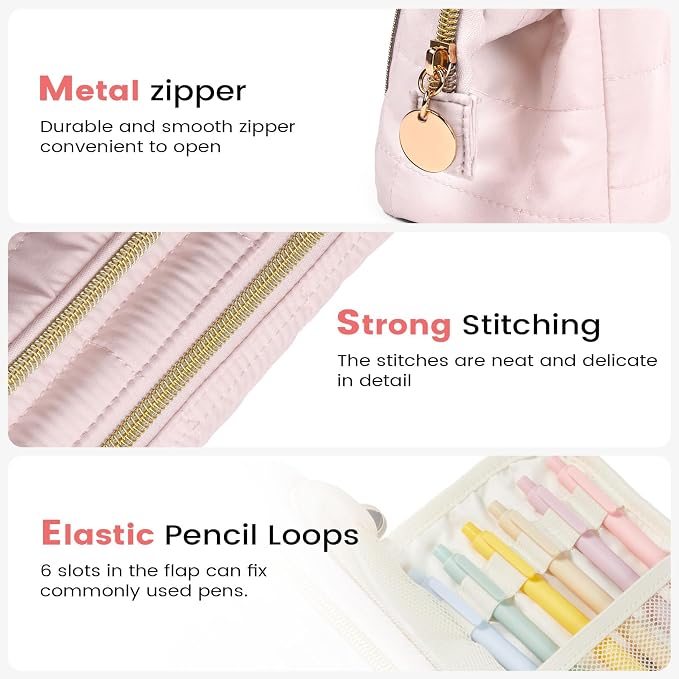 Sooez Large Pencil Case Pouch, Soft Pencil Bag with Zipper, Pen Bag Wide Opening, School Supplies Cute Pencil Case for Girls Boy Men Women, Beige