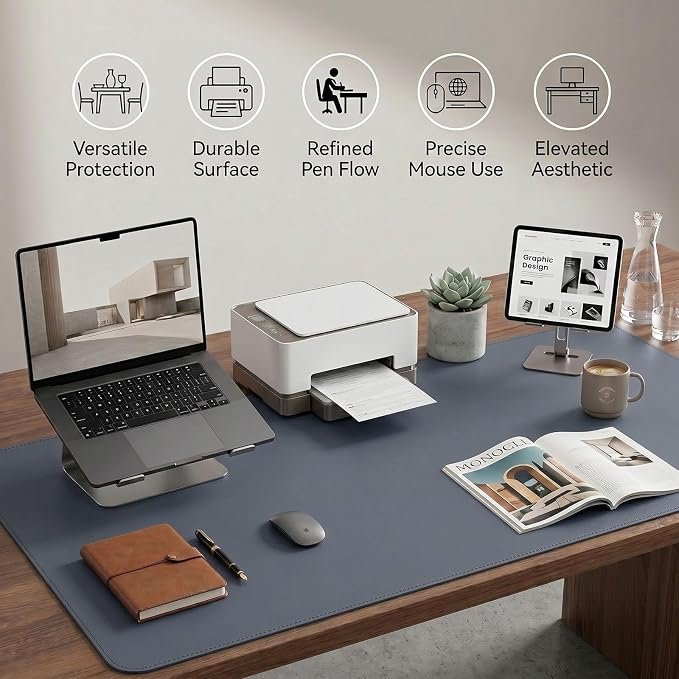 Large Desk Pad Non-Slip Desk Mat Protector for Keyboard Mouse Waterproof Vegan Leather Surface Faux Leather Laptop Mat Smooth Mouse Pad Premium Gift Tube Dusk Navy 39" x 17"
