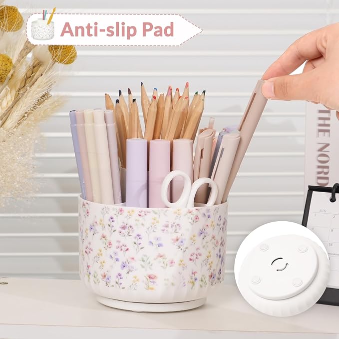 SKYDUE Rotating Pencil Pen Holder for Desk, Pencil Cup with 5 Slots | 360 Degree Rotating Desk Organizer, Desk Decor for Office, School, Home