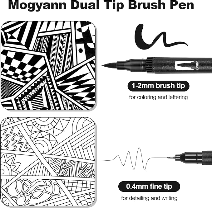 12 Pack Black Drawing Pens Felt Tip Brush Pen Fineliner Ink Pens Dual Tip Brushes Fineliners Pen Waterproof Calligraphy Marker for Art Drawing Watercolor Sketching Anime Beginners Scrapbooking