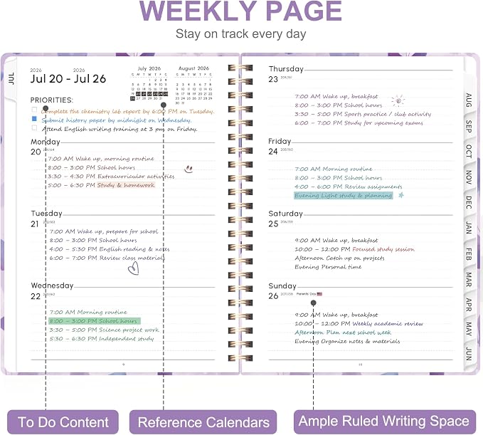 Planner 2026-2027, Weekly and Monthly Academic Year Calendar Planner, July 2026 - June 2027, Daily Agenda Book for Office School Supplies, A5(6.3'' x 8.5'')