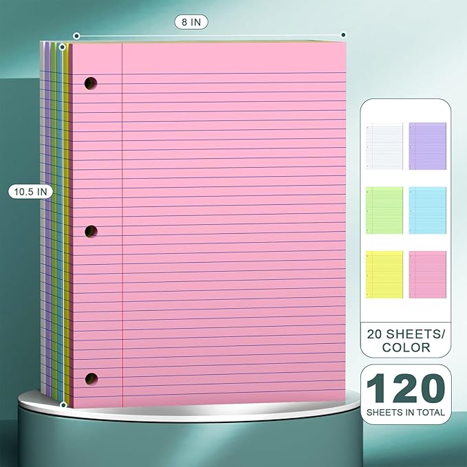 Note Pads 8 X 10.5 Loose Leaf Paper, 120Sheets, 3 Hole Punched Lined Paper | Ciphyfee College Ruled Notebooks with Hole, 10-1/2" X 8 Binder Writing Pads, Filler Paper For Office, School Supplies