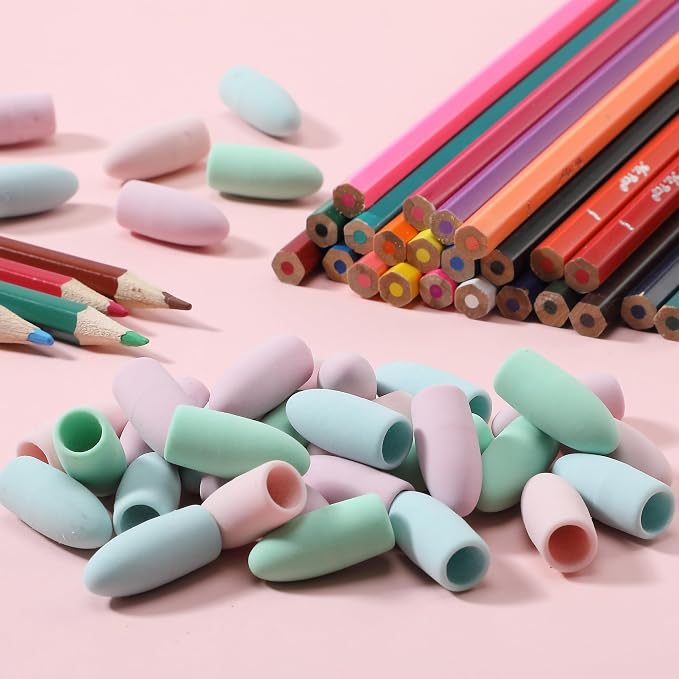 Mr. Pen- Pencil Top Erasers, 120 Pack, Pastel Colors, Latex-Free | No-Smudge Cap Pencil Erasers for Precise Erasing, Kids, Teachers, Studying Supplies
