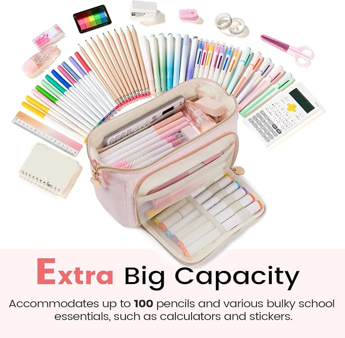 Sooez Large Pencil Case Pouch, Soft Pencil Bag with Zipper, Pen Bag Wide Opening, School Supplies Cute Pencil Case for Girls Boy Men Women, Black