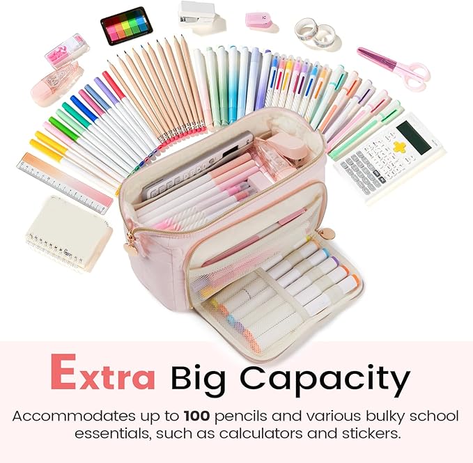 Sooez Large Pencil Case Pouch, Soft Pencil Bag with Zipper, Pen Bag Wide Opening, School Supplies Cute Pencil Case for Girls Boy Men Women, Dusty Pink