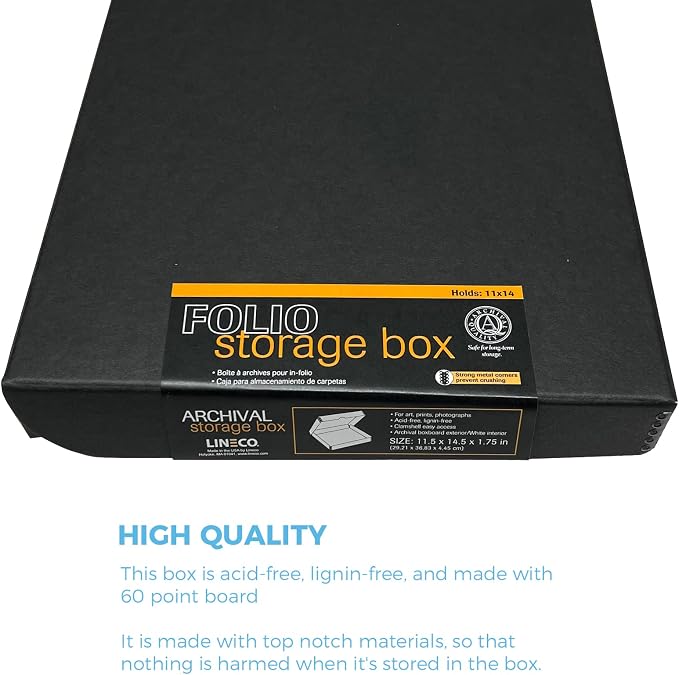 Lineco Clamshell Archival Storage Box, 11x14x1.75 Inch, Black | Acid-Free with Metal Edge Boxboard, Organize and Store Photos Documents Cards Negatives Magazine Prints Family Records DIY