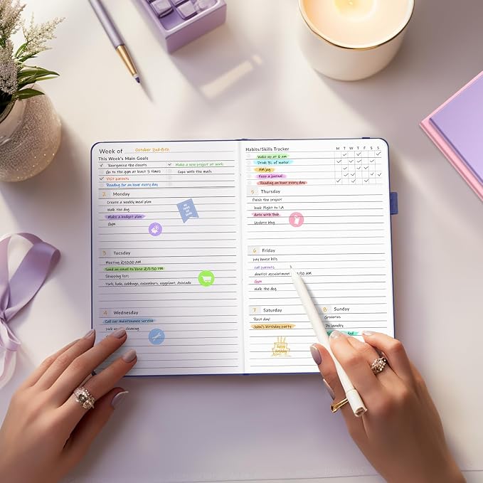 Undated Weekly Planner for 2026, Forvencer Simplified Weekly & Monthly Calendar Planner, Cute Daily Organizer Notebook, Agenda Journal to Track Goals & Tasks, Start Anytime, A5 Size, Navy Floral