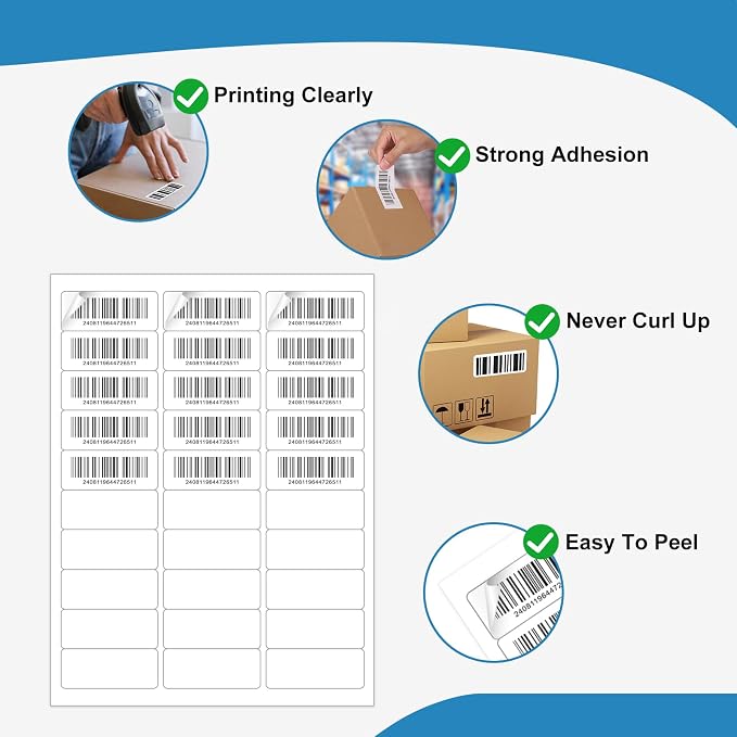 1" x 2-5/8" White Blank Address Labels, 3000 Labels (100 Sheets), Laser/Inkjet Compatible