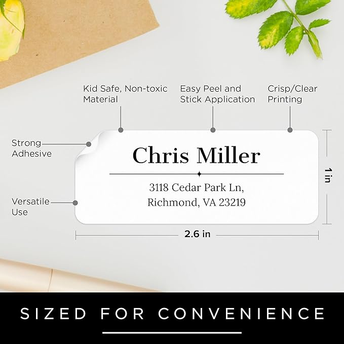 Personalized Return Address Labels, Custom Address and Name Mailing Labels for Envelopes & Branding- Basic Design 1x2.6 Inches Flat Sheet of 60-1200 Made in USA by My Sign Center