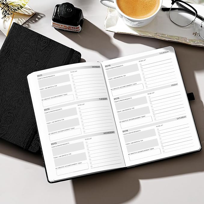 2027 Christian Planner - Daily Bible Planner 2027, JAN. 2027 - DEC. 2027 | 5.7" x 8.4", 2027 Weekly & Monthly Planner with Pen Holder, Back Pocket, Elastic Closure, Hardcover - Black