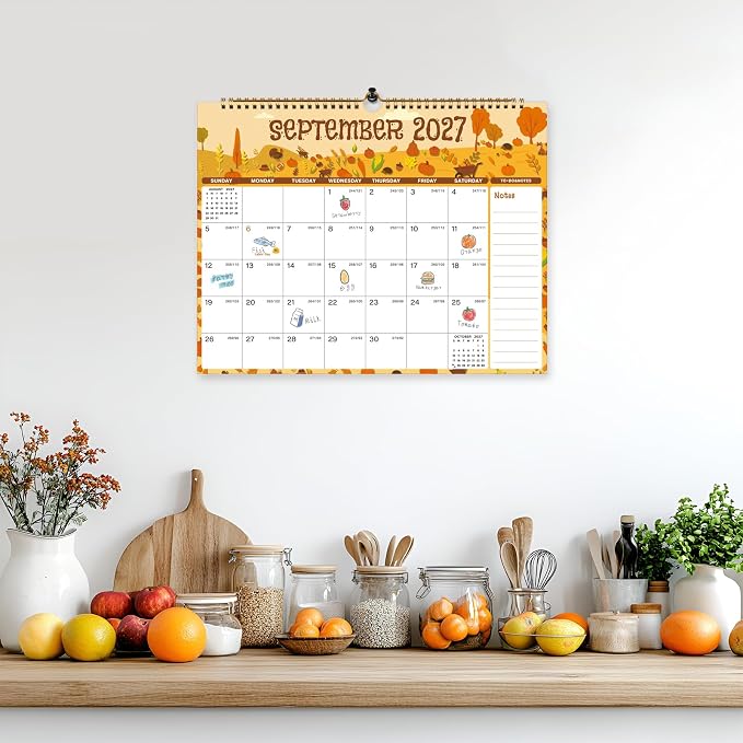 2026-2027 Wall Calendar, Calendar 2026-2027 from July 2026 to December 2027, 14.8" X 11.5", 18 Month Twin-Wire Binding Calendar with Julian Date for Home or Office (Seasonal)