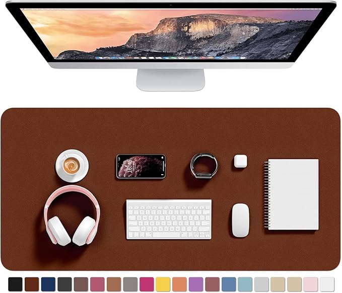 Hsurbtra Desk Pad, 35.5" x 17" PU Leather Desk Mat, XXL Extended Mouse Pad, Waterproof Desktop Blotter Protector, Non-Slip Ultra Thin Large Laptop Keyboard Writing Mat for Office Home, Brown
