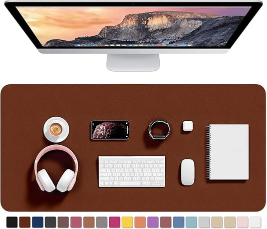 Hsurbtra Desk Pad, 35.5" x 17" PU Leather Desk Mat, XXL Extended Mouse Pad, Waterproof Desktop Blotter Protector, Non-Slip Ultra Thin Large Laptop Keyboard Writing Mat for Office Home, Brown