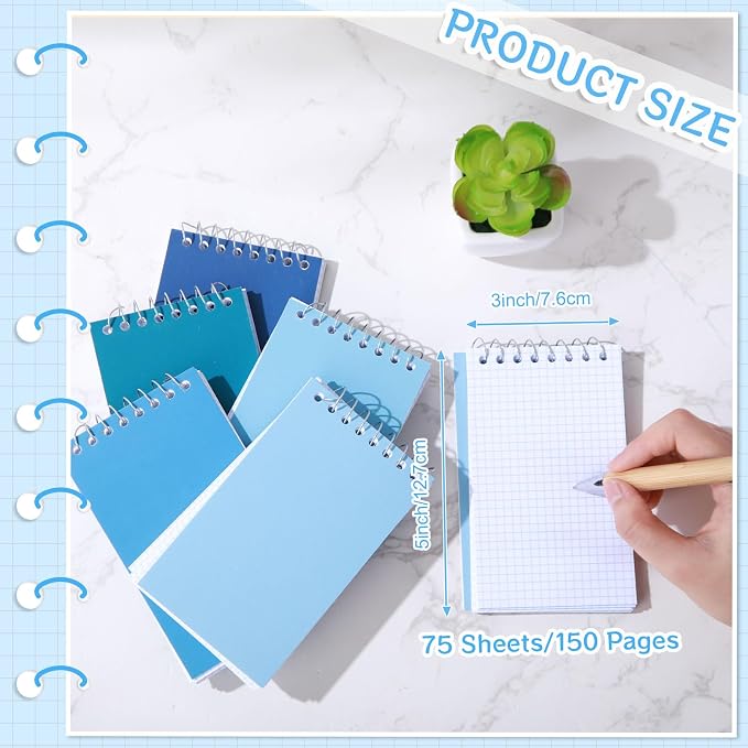 Teling 50 Pcs Pocket Notebooks Bulk Small Spiral Memo Pads 3x5'' Note Pads | Blue Mini Notepad, Back to School Supplies, Top Spiral Tiny Note Pad with Lined, Mini Journal for Office Nurse Work, 75 Sheet