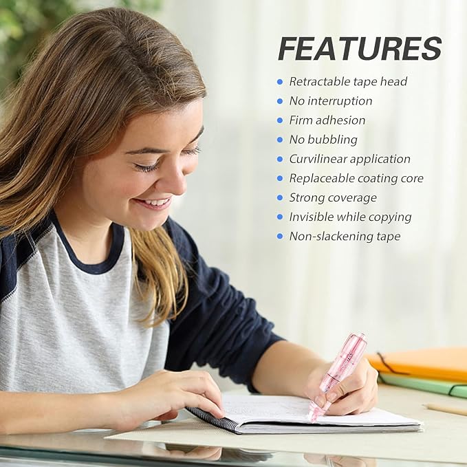 Refillable Retractable White Correction Tape,4PCS Cute Correction Tape P, with Easy to Use Mini Aesthetic Pen Shaped Applicator for School Office Supplies