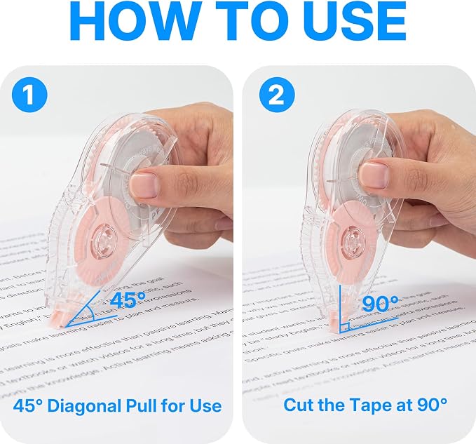 OWLKELA 2 Pack Plus Correction Tape, Tear-Resistant White Correction Tape, No Dry Time, Easy to Use, Office & School Supplies, 0.2 in Wide, 98.4 Ft, White Core, Pink Core
