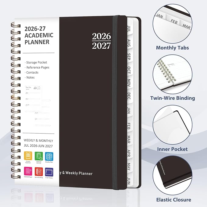 Planner 2026-2027, Weekly and Monthly Academic Planner, July 2026 - June 2027, Hardcover Calendar Agenda Book for School Year Planning, School Supplies for Teacher and Student, A5(6.3'' x 8.5'')