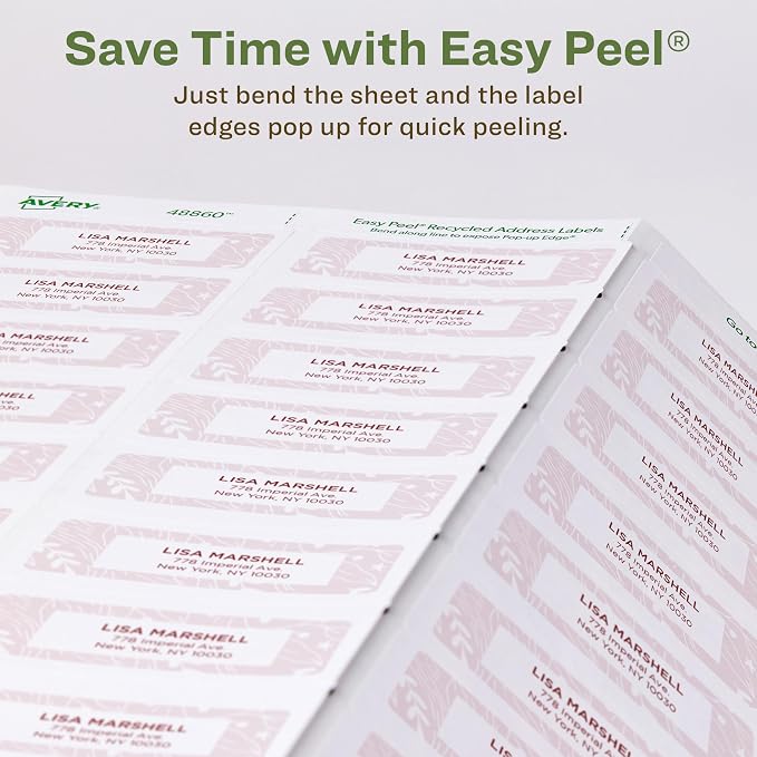 Avery EcoFriendly Recycled Address Labels, 1" x 2-5/8", White, Permanent Label Adhesive, 300 Printable Labels (48860)