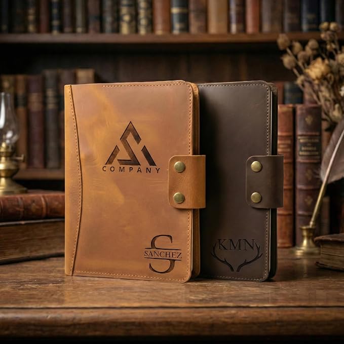Personalized Leather Portfolio Journal for Men, Women - Custom Business & Organizer A4 A5 Document Binder for Coworker, Employee, Retirement, Company, Office Gifts, Gift for Him, Her, Father’s Day