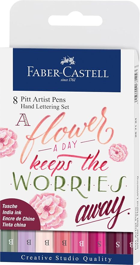 Faber-Castell Pitt Artist Hand Lettering Set, Pink Floral, 8 Count