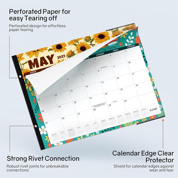 SUNEE Desk Calendar 2026 Large 22x17 from July 2026 to December 2027, Extra Large Desktop Monthly Calendar Pad 18 Months For Teacher or Office, Desk Top, Seasonal