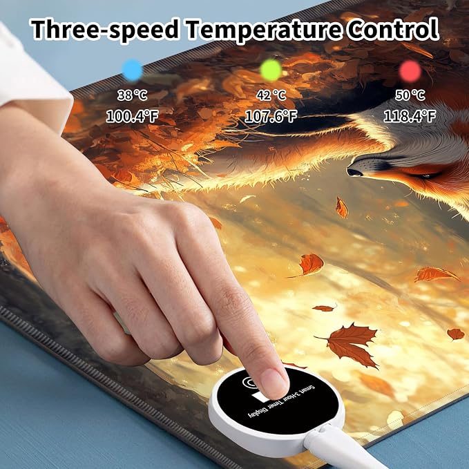 Warm Desk Pad,Heated Desk Pad,Office Mat,3 Heating Levels & 3 Hours Auto Shut-Off,31.5"*13" Gaming Mouse Laptop Keyboard Leather Desk Mat,Cute Fox Forest