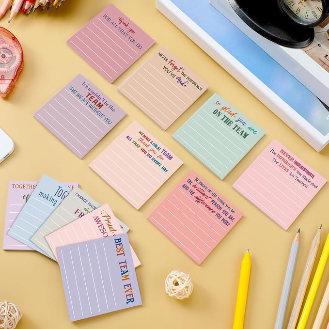 Yinder 24 Pcs Inspirational Sticky Notes, Back to School Supplies, Cute Motivational Sticky Notes Pad Employee Appreciation Gifts Bulk for Teacher Coworker Office 3 x 3'' (Team,Elegant)