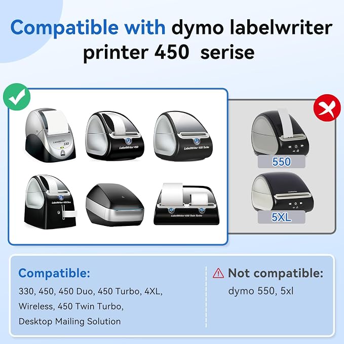 Compatible with DYMO LW 30252 Thermal Label Maker Refill 1-1/8" x 3-1/2" | 12 Roll, 28 x 89 mm, 350/roll, Compatible with LabelWriter 450 Twin Turbo 4XL printer, For multipurpose address barcode Label
