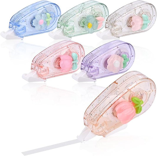 Temiary 6P Aesthetic Correction Tape, White Smooth Pull Out, Flower | Cute Correction Applicator for Instant Corrections, Aesthetic Correction Tapes for Students Back To School Office Supplies