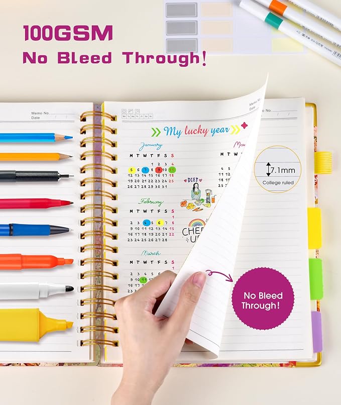 Spiral Notebooks 8.5"x11" for Work with Removable Dividers Tabs,300 Pages 5 Subject Notebook College Ruled,100GMS Notebook journal for School Note taking,Lined Journal for Women,A4 Autumn Tree