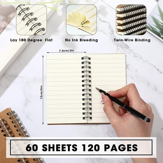 Jutom 150 Pcs Small Spiral Notebooks Memo Pads 3x5 Bulk Small Pocket Notepads Back to School Supplies Mini Notebook with Lined Mini Journals for Office & Work, 120 Pages (Kraft Color)