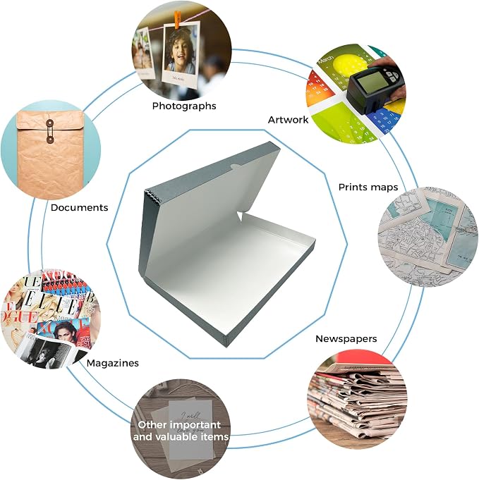 Lineco Clamshell Archival Storage Box, 11.5x17.5x1.75 Inch, Gray | Acid-Free with Metal Edge Boxboard, Organize and Store Photos Documents Cards Negatives Magazine Prints Family Records DIY