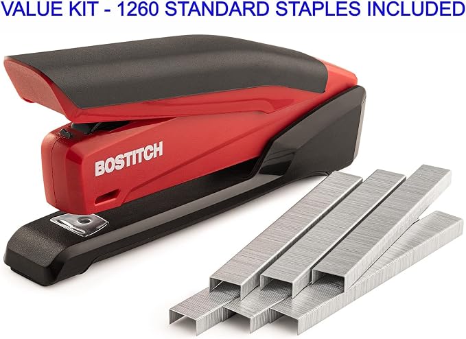 Bostitch Stapler - InPower, One Touch Heavy Duty Red Office Stapler | Bostitch Stapler with Built-in Staple Remover, 20 Sheet Capacity, Includes 1260 Staples