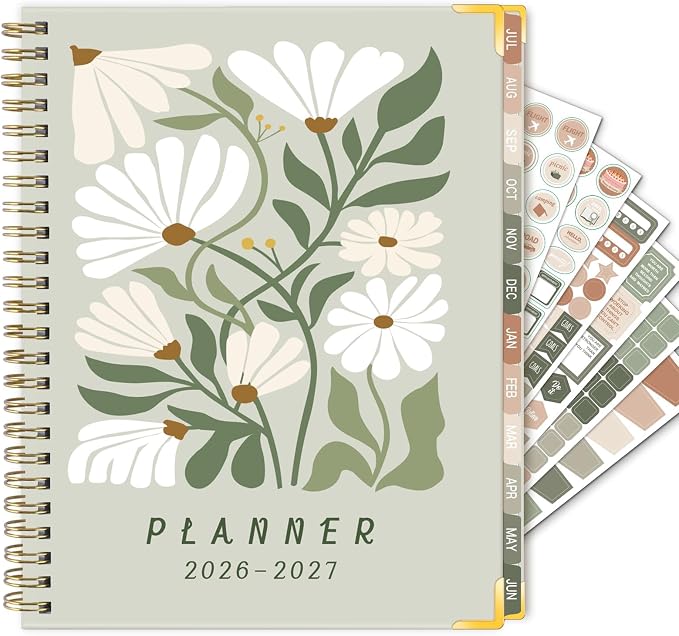 GuassLee 2026-2027 Academic Planner, Weekly and Monthly Planner from July 2026-June 2027, 8.4"x 6.1" Aesthetic Daisy Agenda Book with Back Pocket Stickers Tabs for School Office Supplies, A5 Size