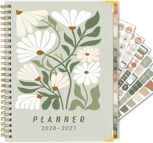 GuassLee 2026-2027 Academic Planner, Weekly and Monthly Planner from July 2026-June 2027, 8.4"x 6.1" Aesthetic Daisy Agenda Book with Back Pocket Stickers Tabs for School Office Supplies, A5 Size