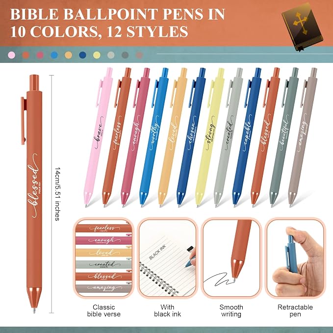 Kosiz 12 Sets/24 Pcs Christian Gifts Bulk Prayer Journal Scripture Notebook, Bible Pen (Classic,Morandi)