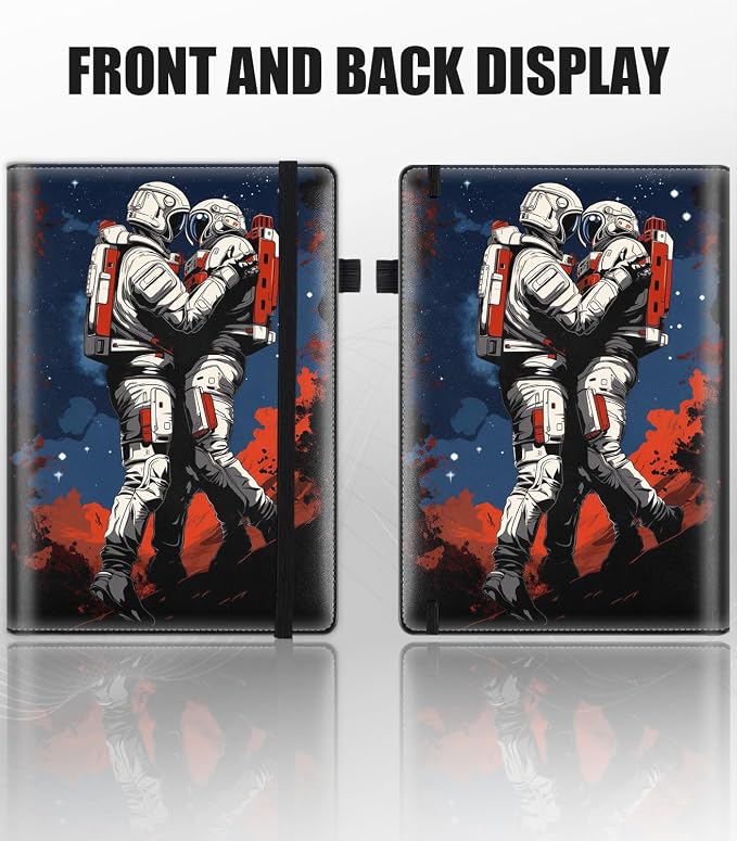 Hardcover Executive Notebooks, A5 PU Leather Lined Journal Notebook, 200 Pages Thick Paper Subject Notebooks for School,Work,Home Writing Business Notebook, Diary Book ， Astronaut Couple