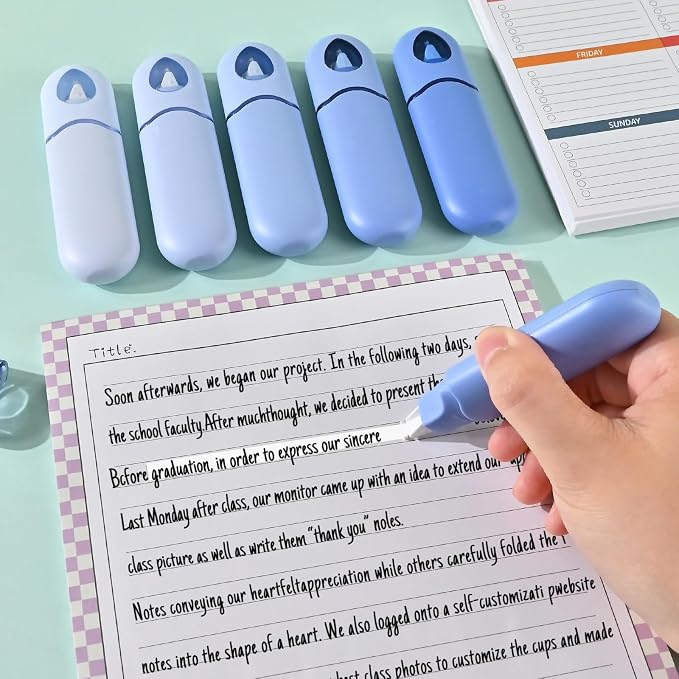 Temiary 12Pcs Cute White Correction Smooth Pull Out Tape, 1/5 x 236in Blue | Easy to Use White Correction Pens, Smooth Writing & Aesthetic Office School Supplies