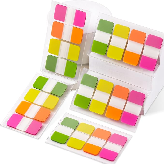 Golcellia 480 Pieces, 4-Colors Sticky Index Tabs Transparent Sticky Notes, Colored Page Markers for Bookmarks, Writable and Repositionable Index Annotation Tabs